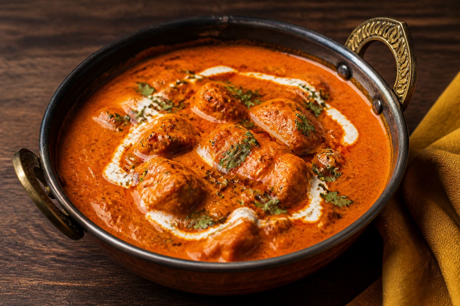 Butter chicken in a copper bowl — the dish in the interactive demo.